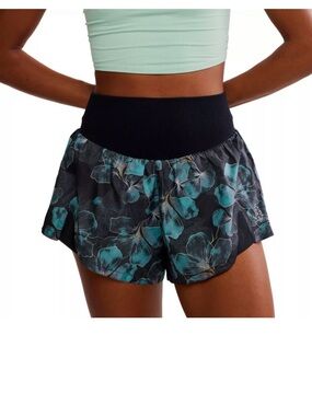 Free People Carpe Diem Black Shorts with Teal Floral pattern